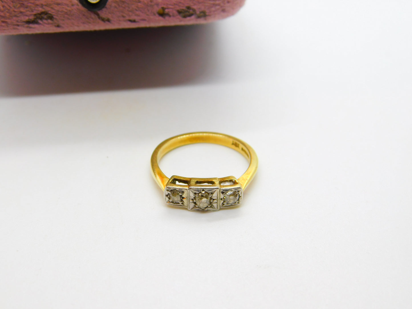 Victorian Style 18ct Yellow Gold 0.2ct Diamond Set Three Stone Ring 1985 Vintage