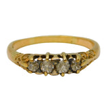 Victorian 18ct Yellow Gold Four-Stone Old-Cut Diamond Boat Ring Antique c1880
