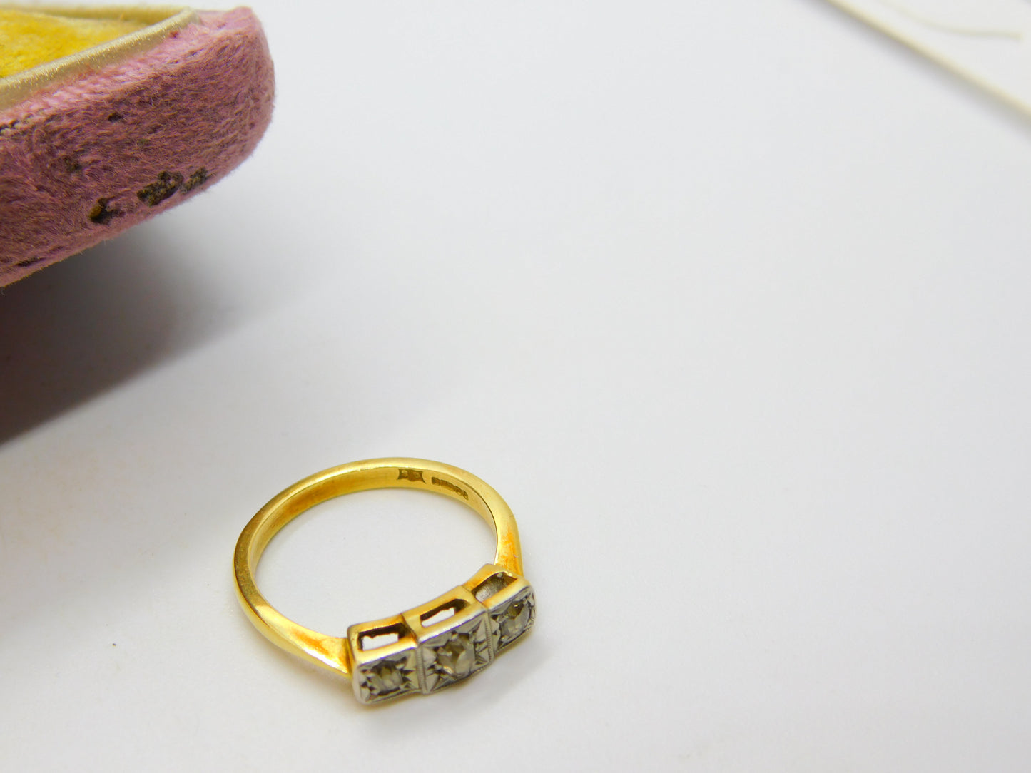 Victorian Style 18ct Yellow Gold 0.2ct Diamond Set Three Stone Ring 1985 Vintage