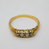 Victorian 18ct Yellow Gold Four-Stone Old-Cut Diamond Boat Ring Antique c1880