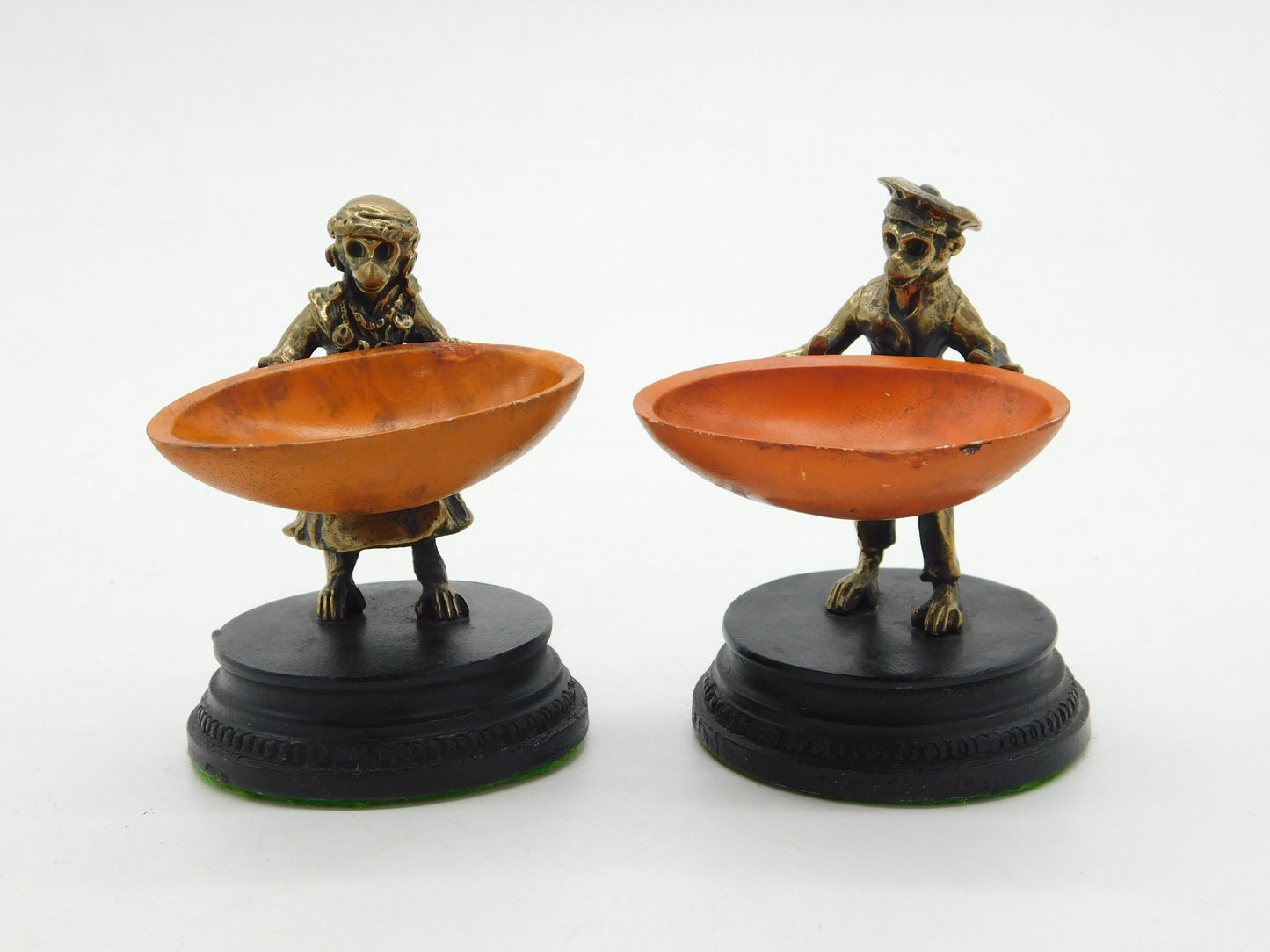 Victorian Pair of Cast Bronze Mr & Mrs Monkey Novelty Salt Cellars Antique c1860