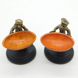 Victorian Pair of Cast Bronze Mr & Mrs Monkey Novelty Salt Cellars Antique c1860