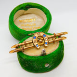 Victorian 9ct Gold, Diamond & Sapphire Horseshoe Stock Pin Brooch Antique