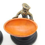 Victorian Pair of Cast Bronze Mr & Mrs Monkey Novelty Salt Cellars Antique c1860