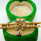Victorian 9ct Gold, Diamond & Sapphire Horseshoe Stock Pin Brooch Antique