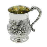 George III Sterling Silver Chased Dog, Snipe & Bird Christening Mug Antique