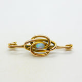 9ct Yellow Gold & Cabochon Opal Knotted Brooch Antique 1913 Chester Deco