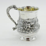 George III Sterling Silver Chased Dog, Snipe & Bird Christening Mug Antique