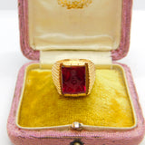 Victorian 18ct Gold Signet Ring with Carved Ruby Masonic Intaglio Crest c1860