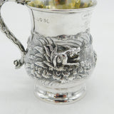 George III Sterling Silver Chased Dog, Snipe & Bird Christening Mug Antique