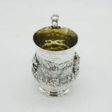 George III Sterling Silver Chased Dog, Snipe & Bird Christening Mug Antique