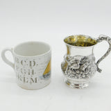 George III Sterling Silver Chased Dog, Snipe & Bird Christening Mug Antique