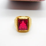 Victorian 18ct Gold Signet Ring with Carved Ruby Masonic Intaglio Crest c1860