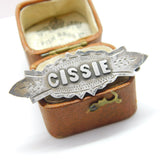 Victorian Sterling Silver 'Cissie' Name Christening Brooch 1892 Antique