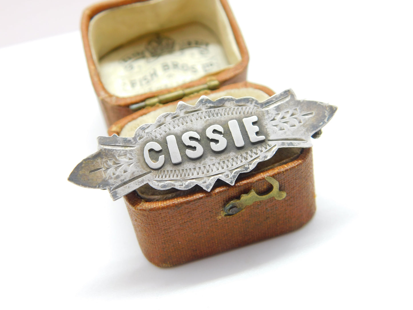 Victorian Sterling Silver 'Cissie' Name Christening Brooch 1892 Antique