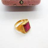 Victorian 18ct Gold Signet Ring with Carved Ruby Masonic Intaglio Crest c1860