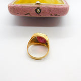 Victorian 18ct Gold Signet Ring with Carved Ruby Masonic Intaglio Crest c1860