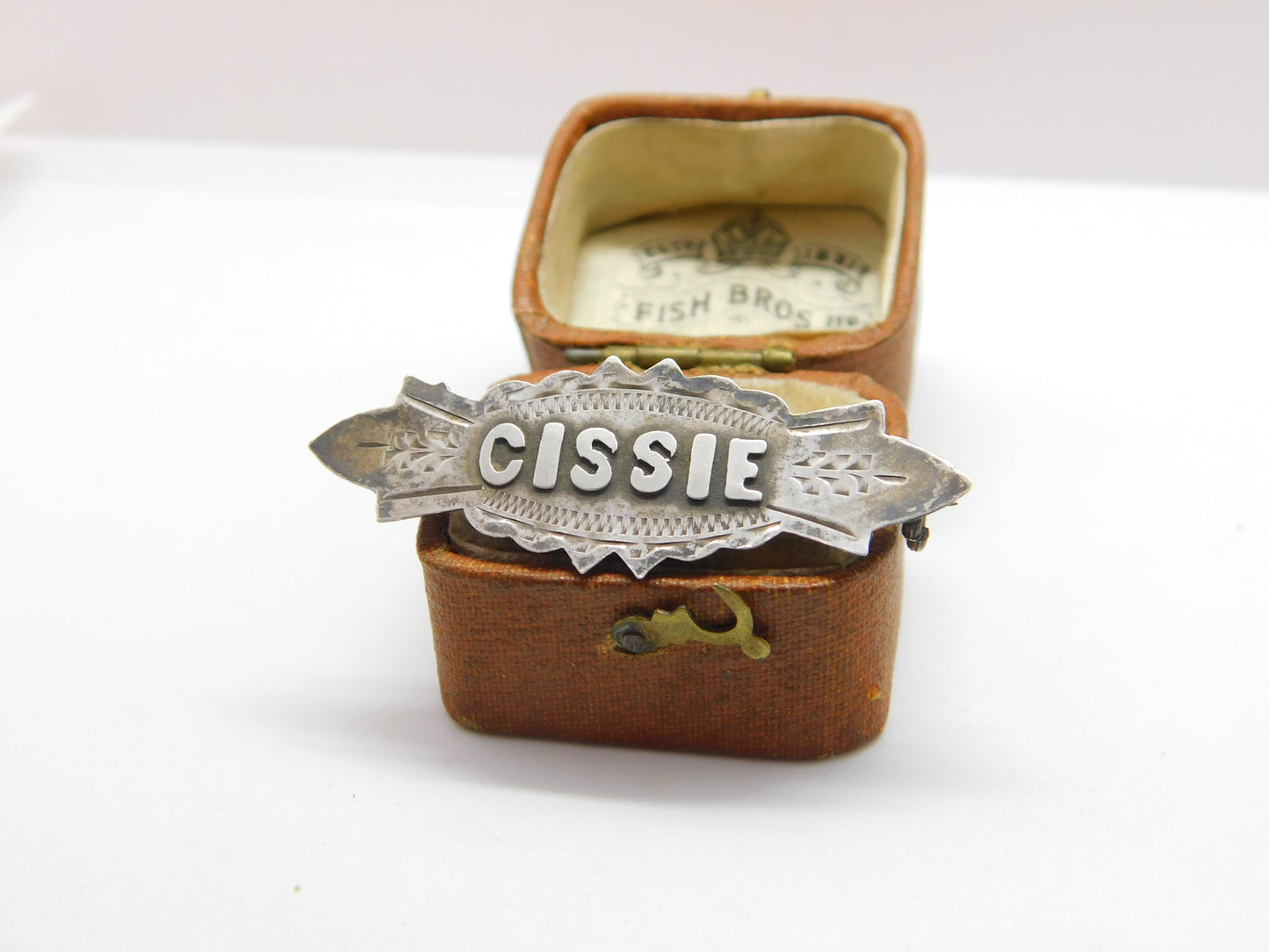 Victorian Sterling Silver 'Cissie' Name Christening Brooch 1892 Antique