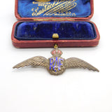 WWII Sterling Silver & Enamel RAF Wings Sweetheart Brooch Antique c1940