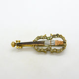 19th Century Continental 9ct Gold & Paste Set Violin Brooch Antique c1880