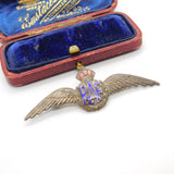 WWII Sterling Silver & Enamel RAF Wings Sweetheart Brooch Antique c1940