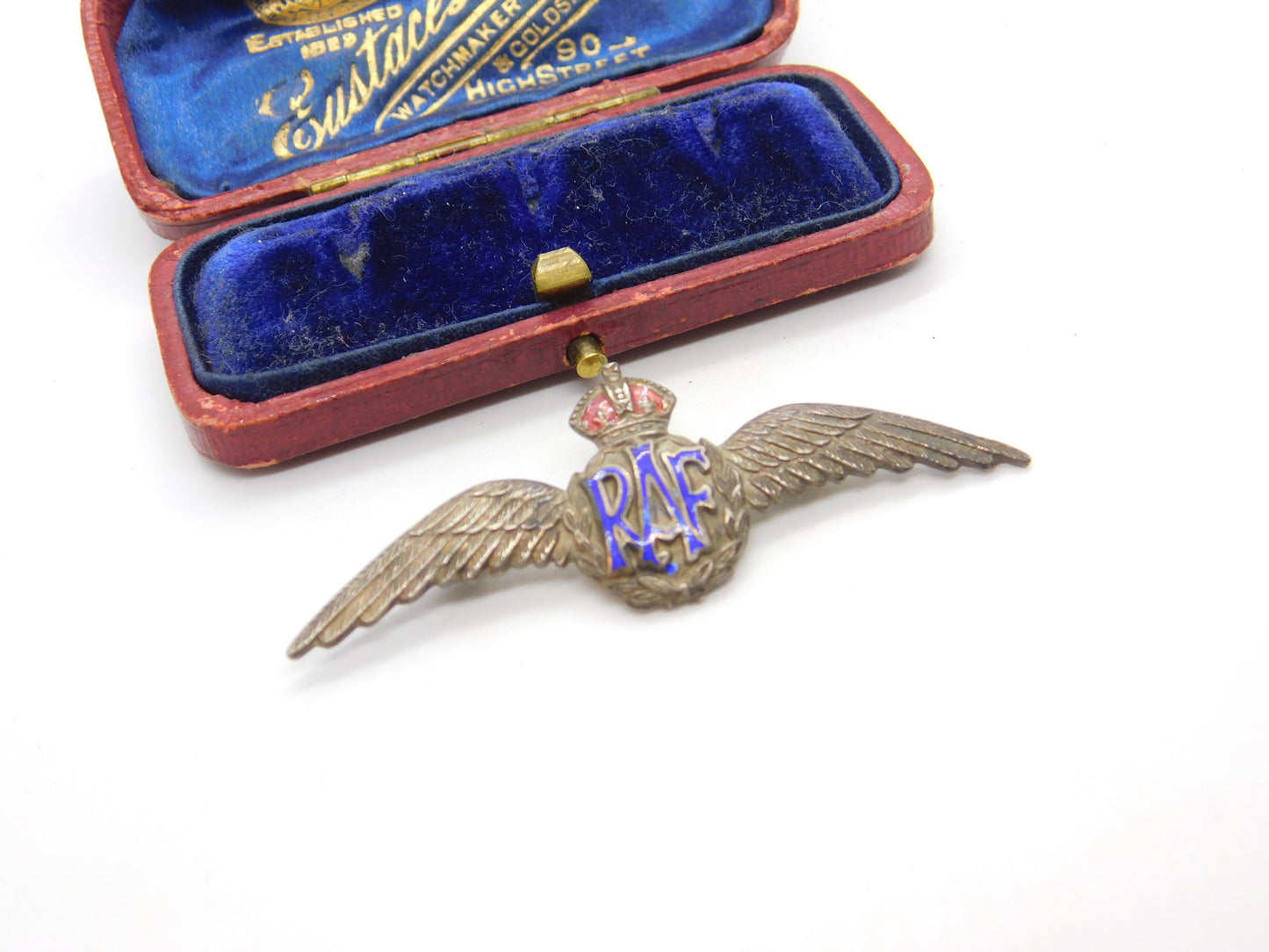 WWII Sterling Silver & Enamel RAF Wings Sweetheart Brooch Antique c1940