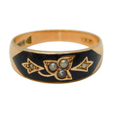 Edwardian 9ct Gold, Black Enamel & Seed Pearl Mourning Ring Antique 1904 Chester