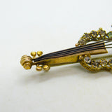 19th Century Continental 9ct Gold & Paste Set Violin Brooch Antique c1880