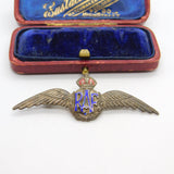 WWII Sterling Silver & Enamel RAF Wings Sweetheart Brooch Antique c1940
