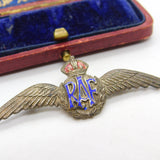 WWII Sterling Silver & Enamel RAF Wings Sweetheart Brooch Antique c1940