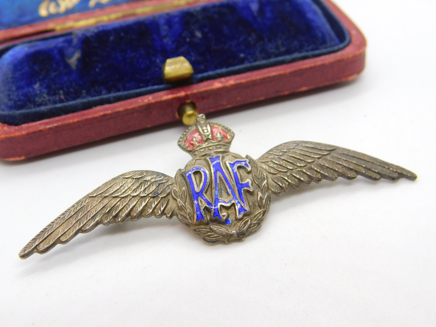 WWII Sterling Silver & Enamel RAF Wings Sweetheart Brooch Antique c1940