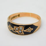 Edwardian 9ct Gold, Black Enamel & Seed Pearl Mourning Ring Antique 1904 Chester