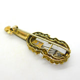 19th Century Continental 9ct Gold & Paste Set Violin Brooch Antique c1880