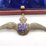 WWII Sterling Silver & Enamel RAF Wings Sweetheart Brooch Antique c1940