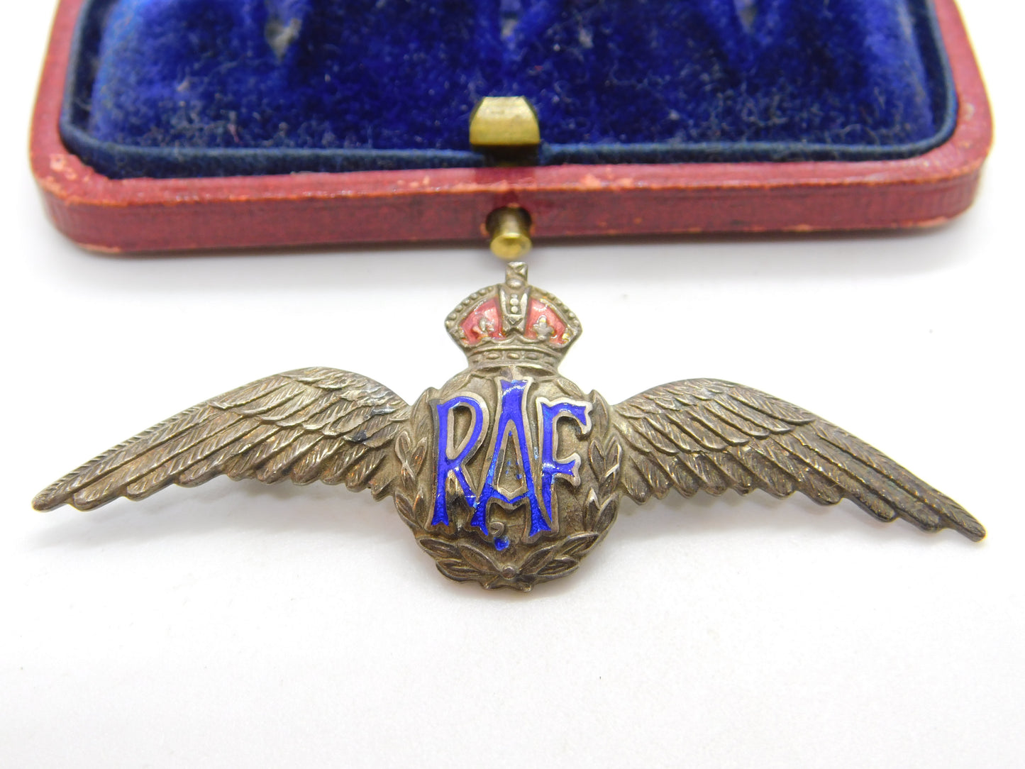 WWII Sterling Silver & Enamel RAF Wings Sweetheart Brooch Antique c1940