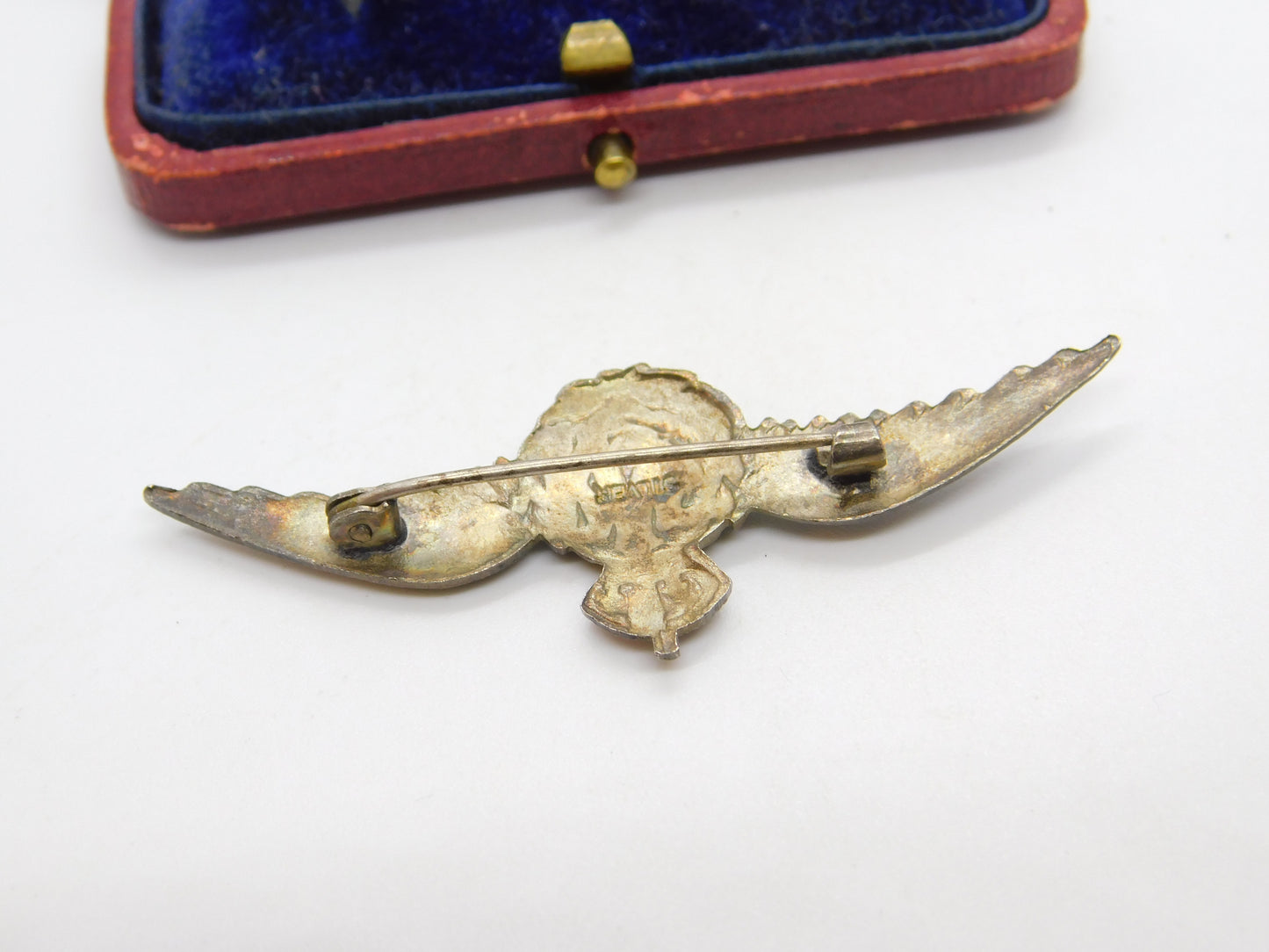 WWII Sterling Silver & Enamel RAF Wings Sweetheart Brooch Antique c1940