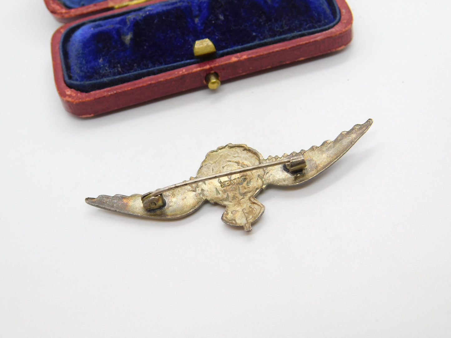 WWII Sterling Silver & Enamel RAF Wings Sweetheart Brooch Antique c1940