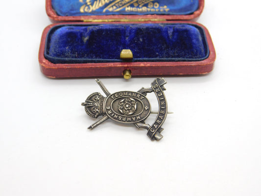 TLM Sterling Silver WWI 'Hampshire Yeomanry Carabiniers' Sweetheart Brooch c1915