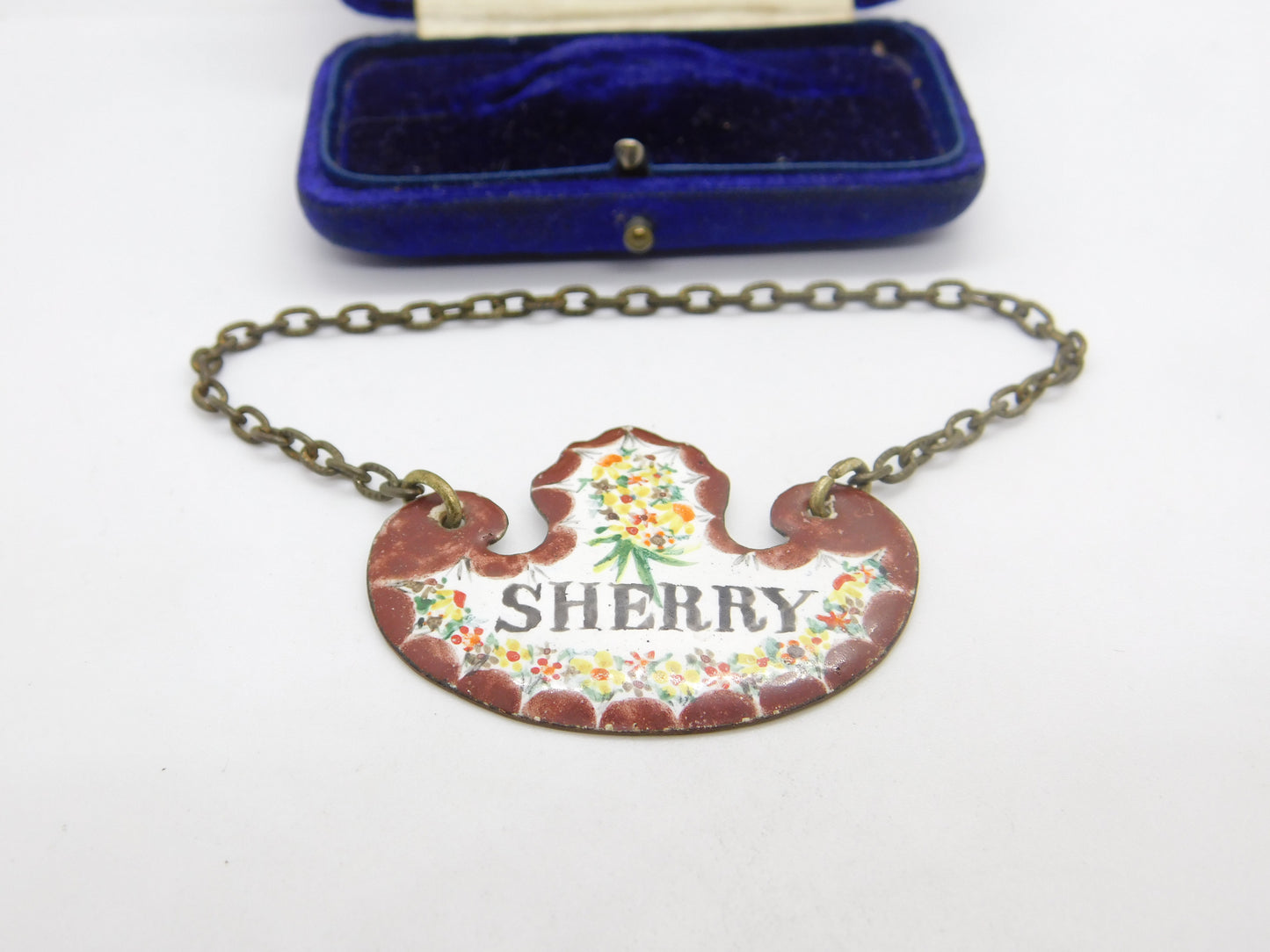 Early Victorian Bilston Enamel Sherry Decanter Label Antique c1840 Floral