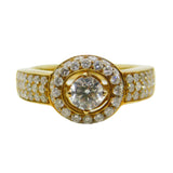 18ct Yellow Gold & 0.5ct Round Cut Diamond Halo Ring Vintage c2000