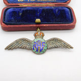 WWII Sterling Silver & Enamel RAF Wings Sweetheart Brooch Antique c1940