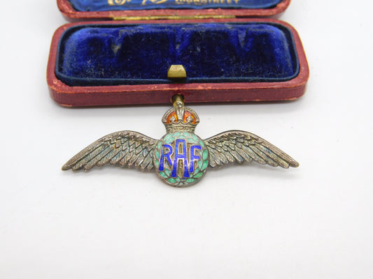 WWII Sterling Silver & Enamel RAF Wings Sweetheart Brooch Antique c1940