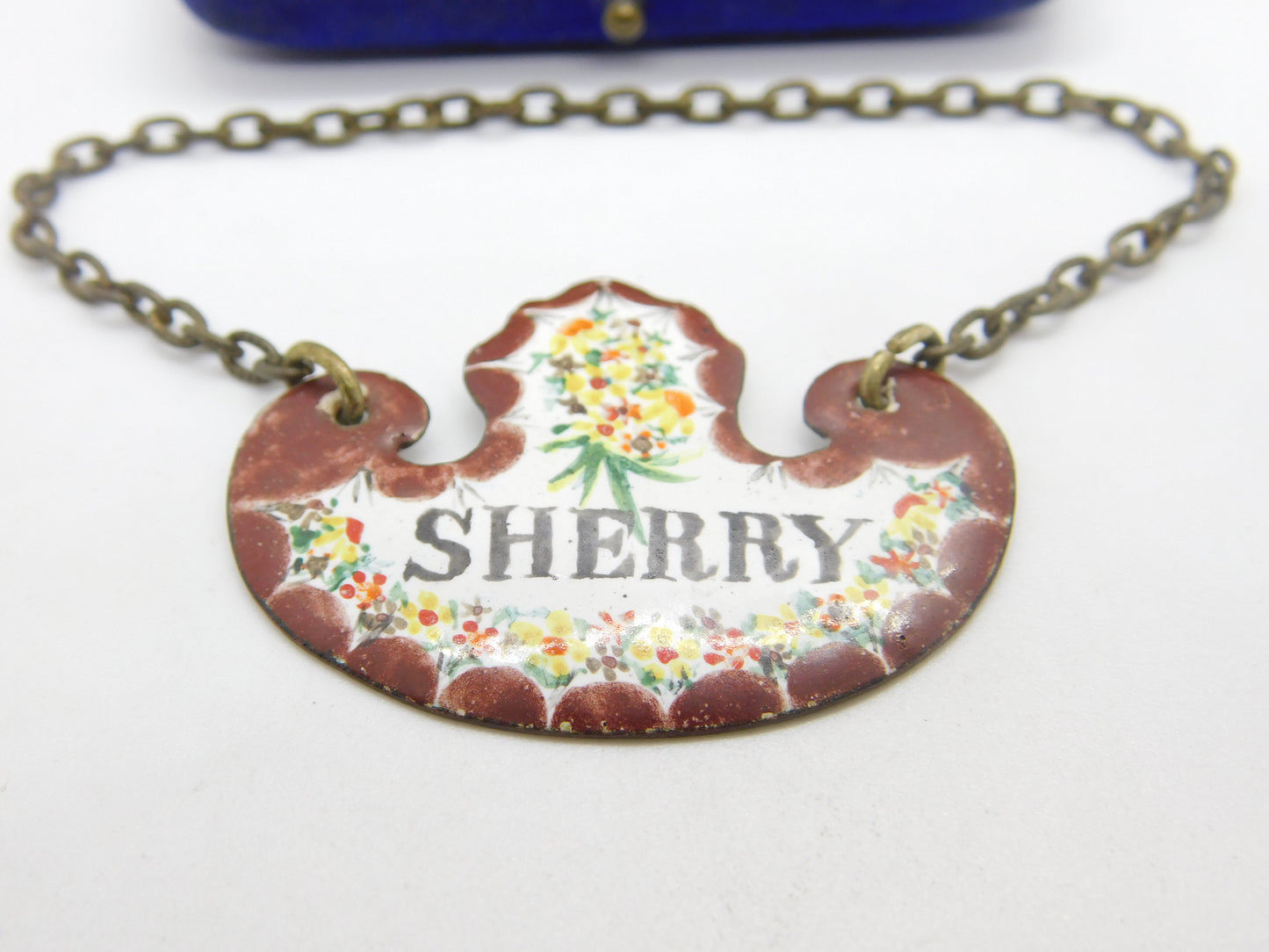 Early Victorian Bilston Enamel Sherry Decanter Label Antique c1840 Floral