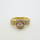 18ct Yellow Gold & 0.5ct Round Cut Diamond Halo Ring Vintage c2000