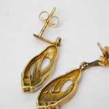 9ct Yellow Gold, Emerald & Diamond Drop Earrings Vintage c1970