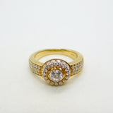 18ct Yellow Gold & 0.5ct Round Cut Diamond Halo Ring Vintage c2000