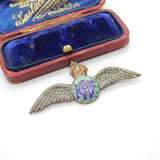 WWII Sterling Silver & Enamel RAF Wings Sweetheart Brooch Antique c1940