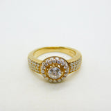 18ct Yellow Gold & 0.5ct Round Cut Diamond Halo Ring Vintage c2000