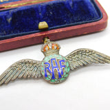 WWII Sterling Silver & Enamel RAF Wings Sweetheart Brooch Antique c1940