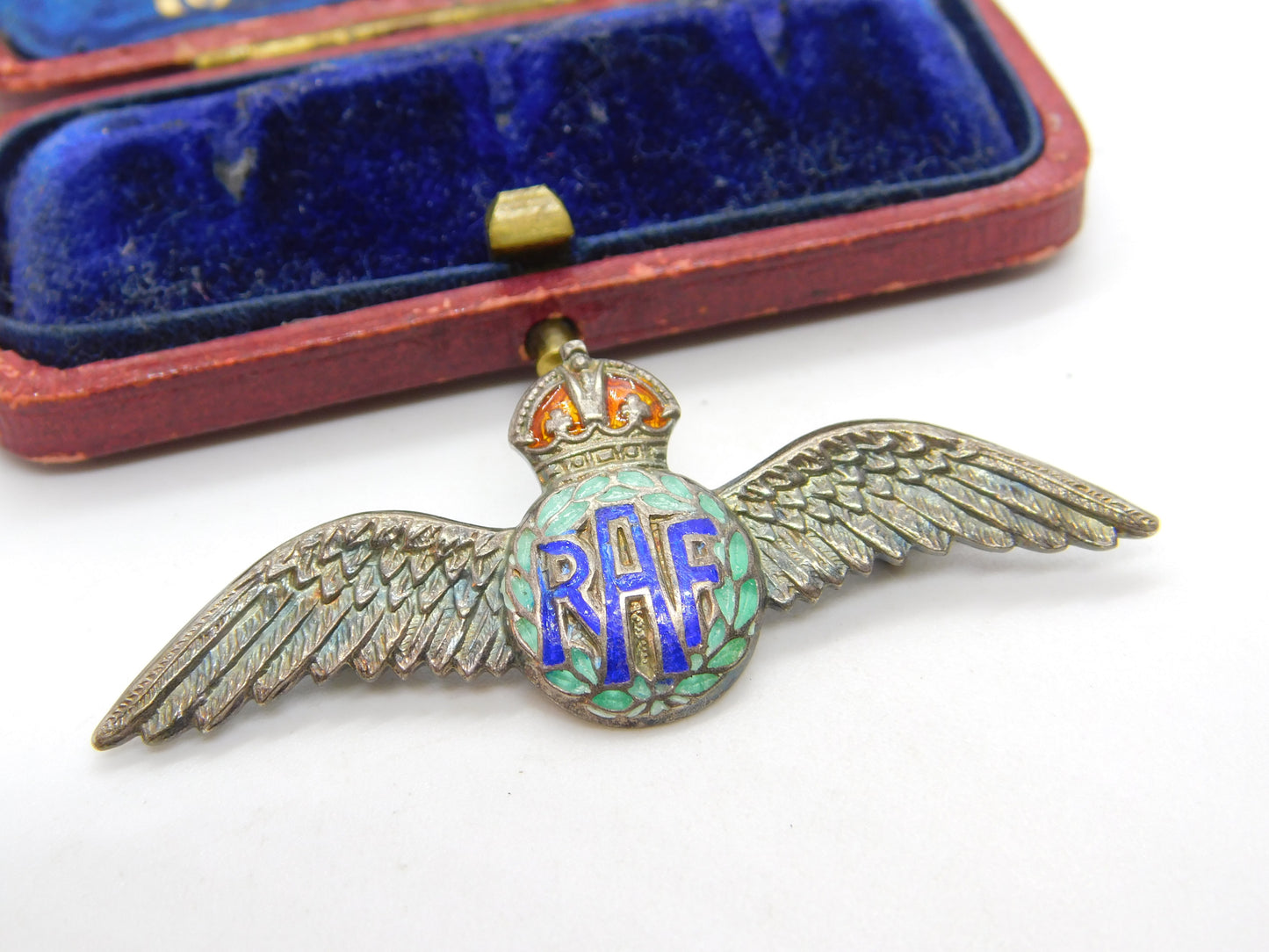 WWII Sterling Silver & Enamel RAF Wings Sweetheart Brooch Antique c1940